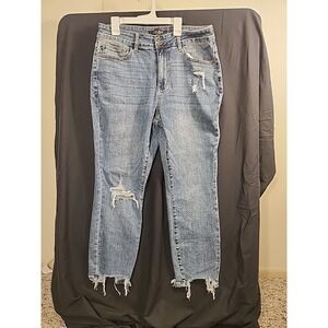 Judy Blue Jeans Womens Distressed Denim Slim Fit Fit Stretch USA Sz 14 W